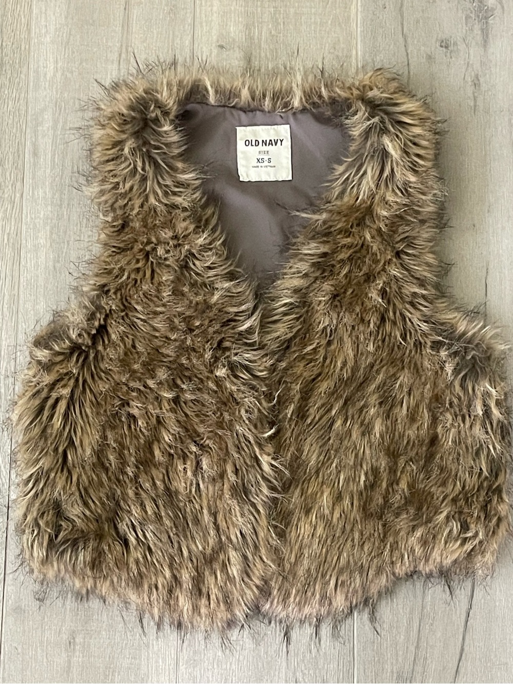 Old Navy Girls Brown Faux Fur Vest XS/S Cozy Open Front Layering Fall Winter